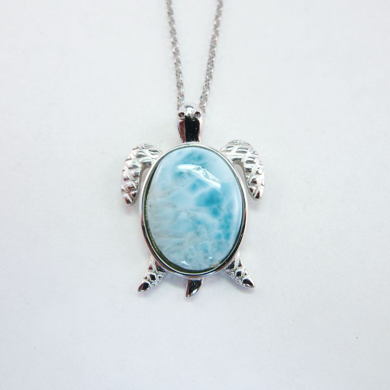 Sterling Silver and Larimar Turtle Pendant w/chain - Click Image to Close